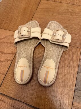 Sam Edelman Cream Woven Slide Mules with Buckle